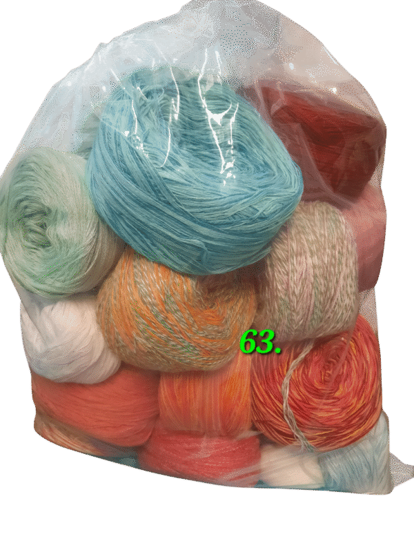 63-Photoroom 4 kg kott Itaalia segulõngasid : meriino, puuvillane, viskoos, akrüül – kott nr. 63